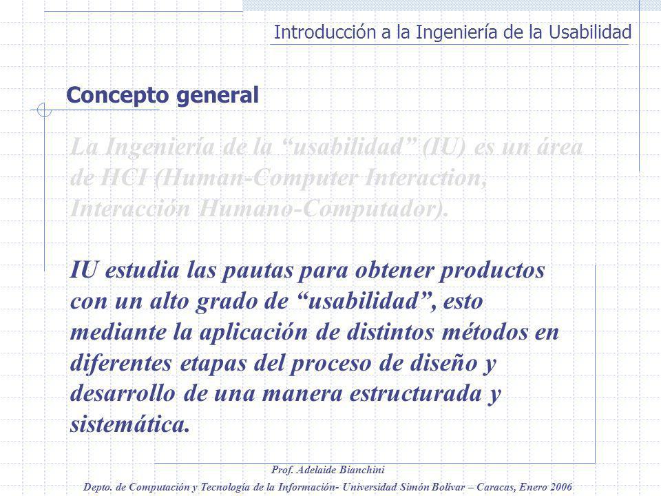 Concepto general La Ingeniería de la usabilidad (IU) es un área de HCI (Human-Computer Interaction, Interacción Humano-Computador).