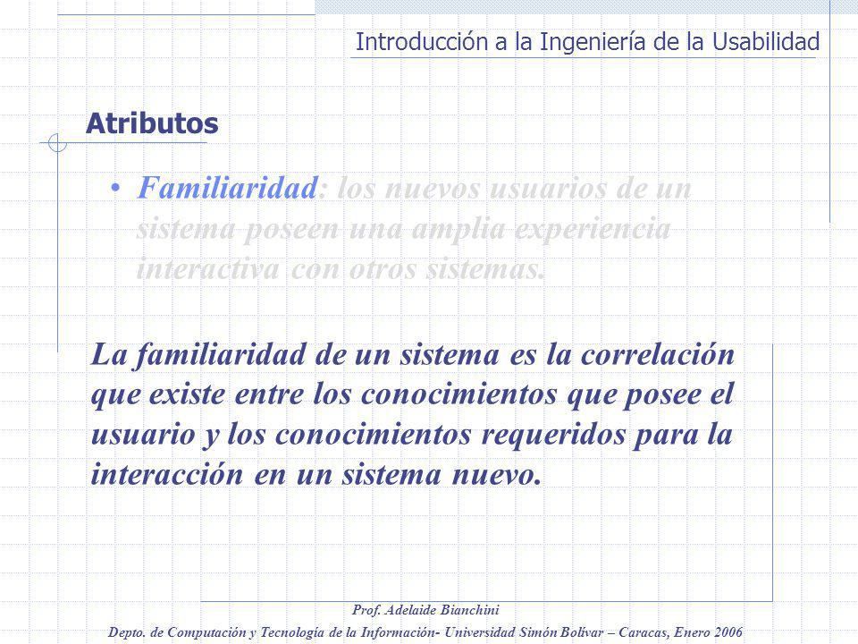 Atributos Familiaridad: los nuevos usuarios de un sistema poseen una amplia experiencia interactiva con otros sistemas.