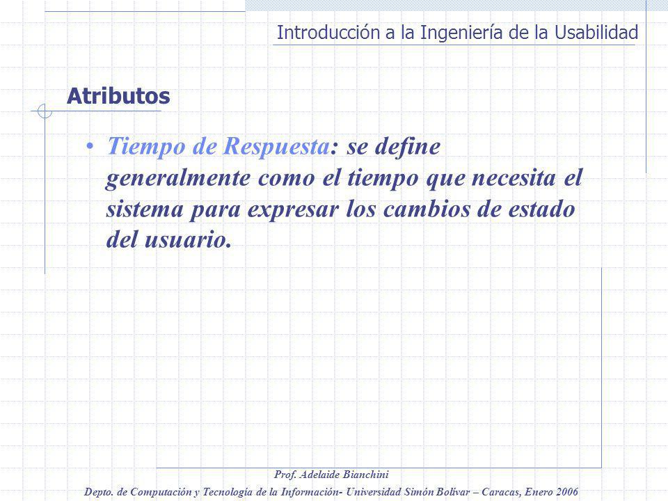 Atributos Tiempo de Respuesta: se define generalmente como el tiempo que necesita el sistema para expresar los cambios de estado del usuario.
