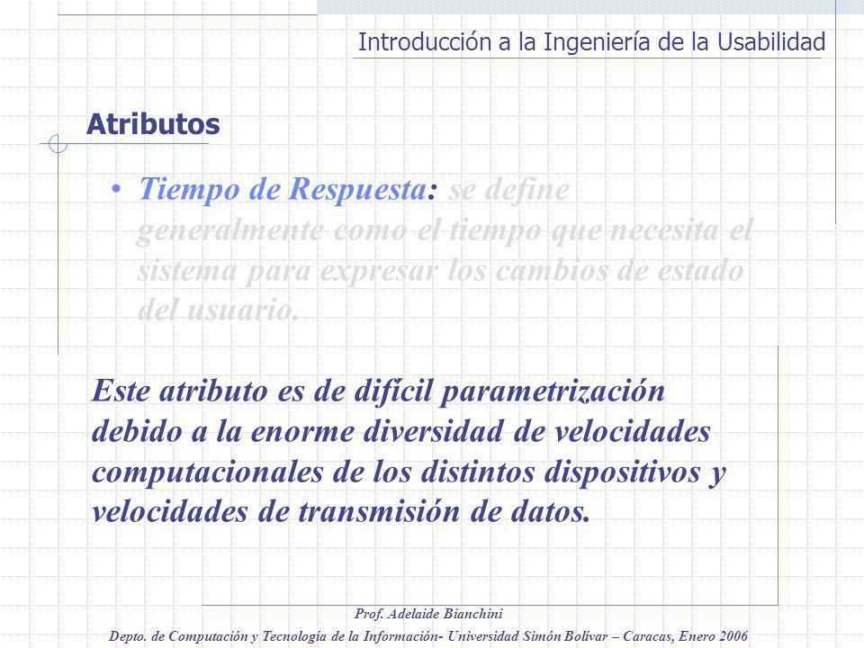 Atributos Tiempo de Respuesta: se define generalmente como el tiempo que necesita el sistema para expresar los cambios de estado del usuario.