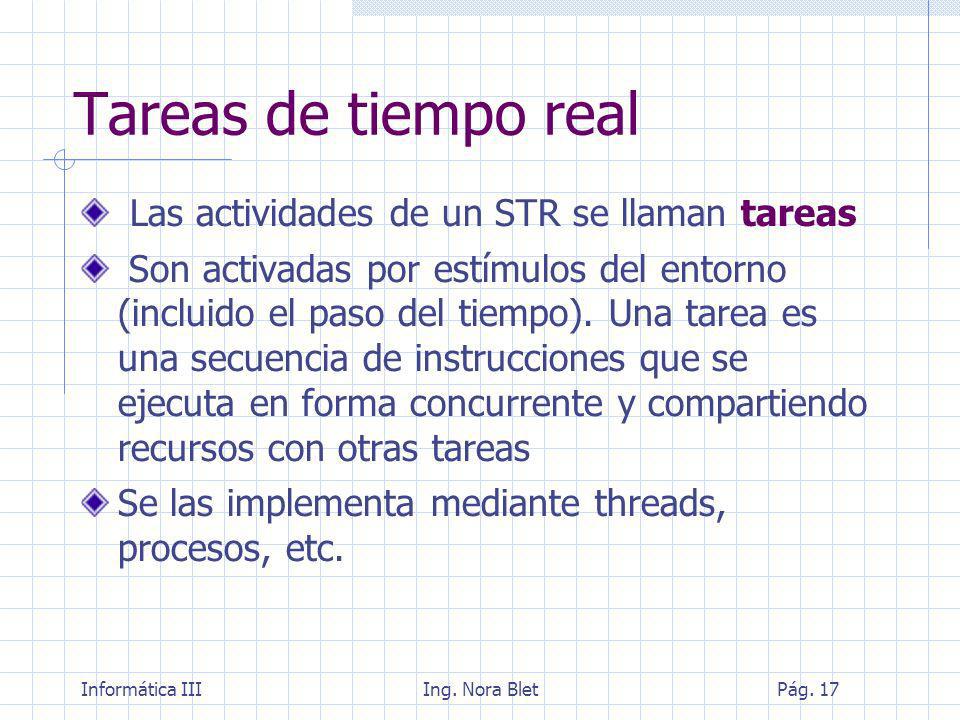Tareas de tiempo real Las actividades de un STR se llaman tareas