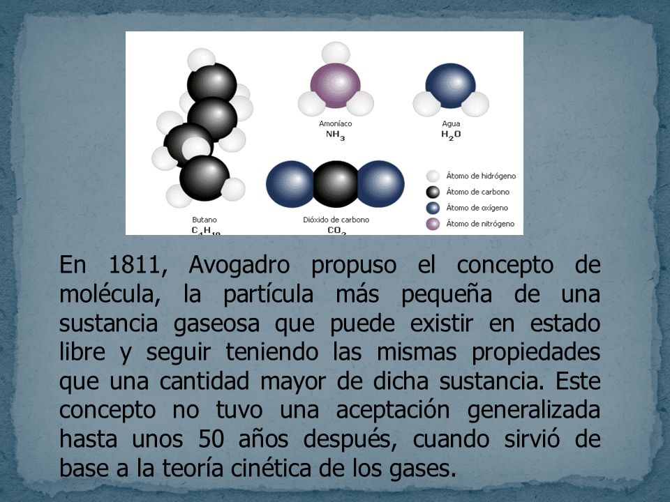 En 1811, Avogadro propuso el concepto de molécula, la partícula más pequeña de una sustancia gaseosa que puede existir en estado libre y seguir teniendo las mismas propiedades que una cantidad mayor de dicha sustancia.