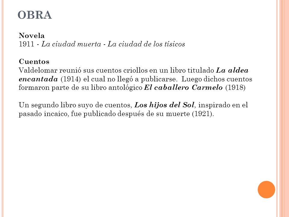 OBRA Novela La ciudad muerta - La ciudad de los tísicos Cuentos