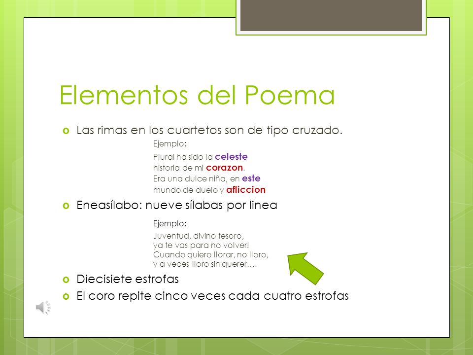 Elementos del Poema Las rimas en los cuartetos son de tipo cruzado.