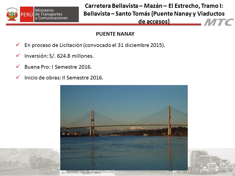 Carretera Bellavista – Mazán – El Estrecho, Tramo I: Bellavista – Santo Tomás (Puente Nanay y Viaductos de accesos)