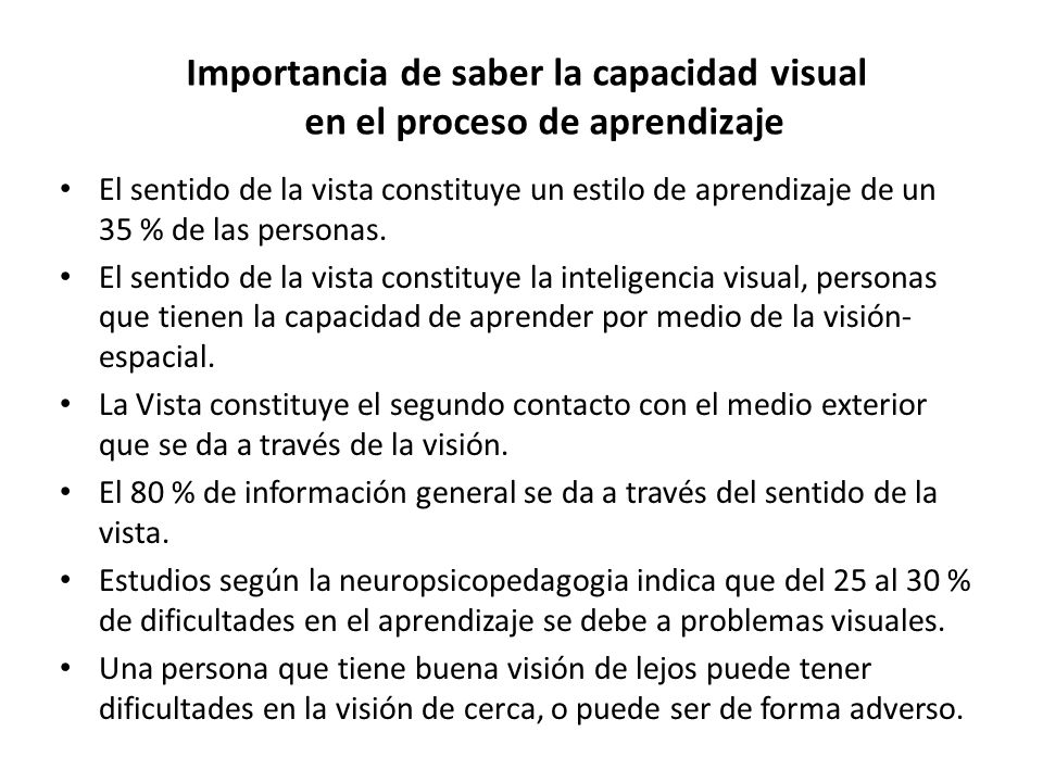 Importancia de saber la capacidad visual en el proceso de aprendizaje