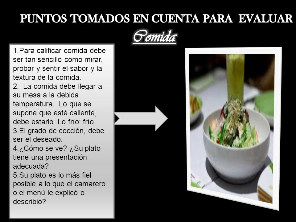 Comida PUNTOS TOMADOS EN CUENTA PARA EVALUAR