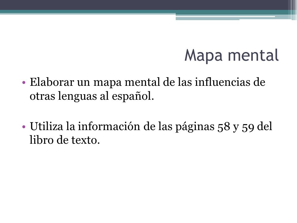 Mapa mental Elaborar un mapa mental de las influencias de otras lenguas al español.