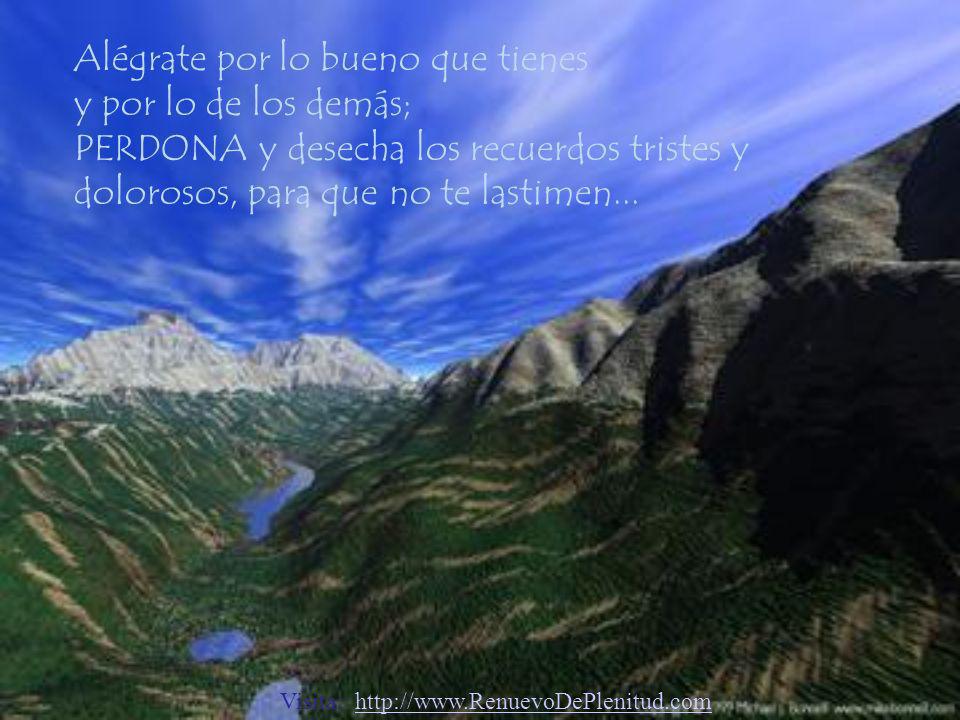 Alégrate por lo bueno que tienes y por lo de los demás; PERDONA y desecha los recuerdos tristes y dolorosos, para que no te lastimen...