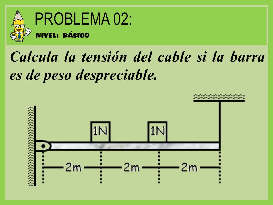 Calcula la tensión del cable si la barra es de peso despreciable.