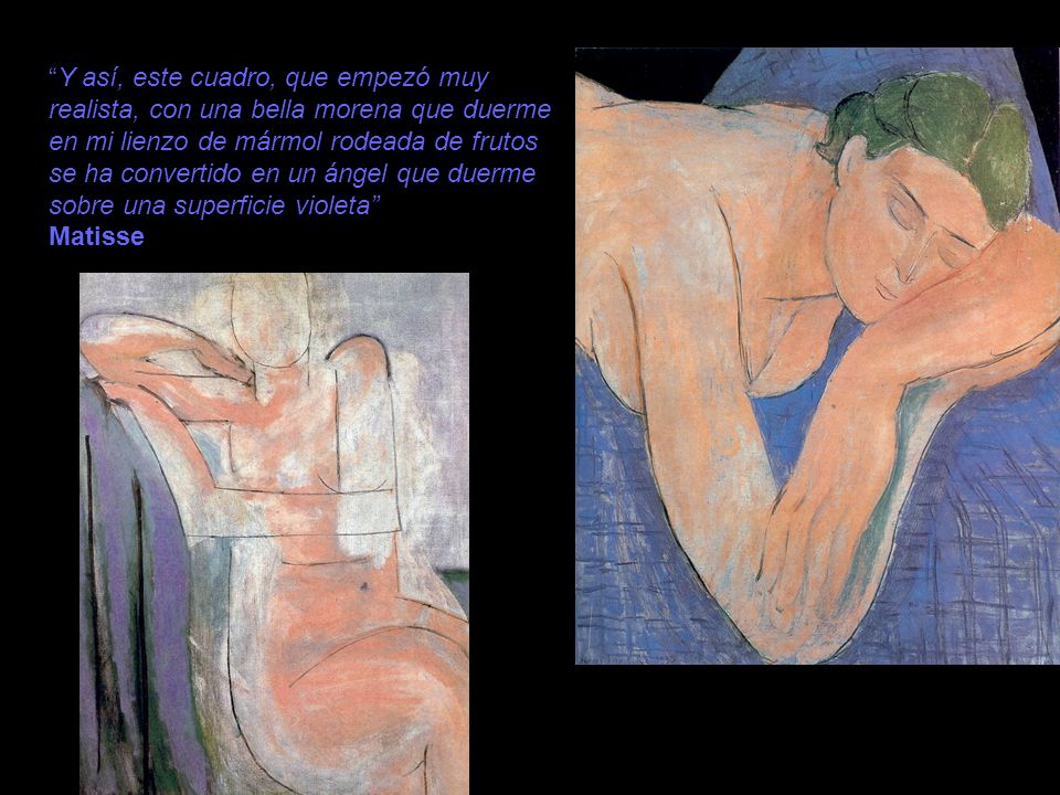 Y así, este cuadro, que empezó muy realista, con una bella morena que duerme en mi lienzo de mármol rodeada de frutos se ha convertido en un ángel que duerme sobre una superficie violeta