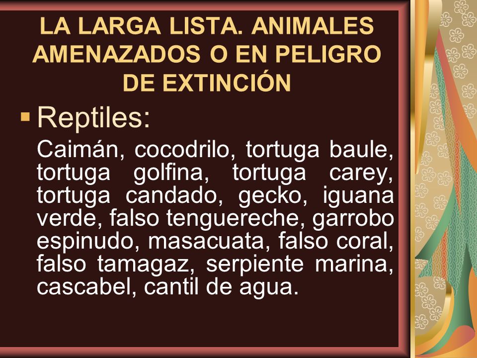 LA LARGA LISTA. ANIMALES AMENAZADOS O EN PELIGRO DE EXTINCIÓN