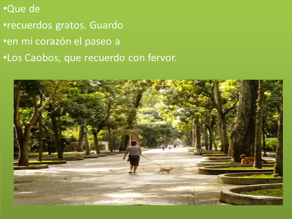 Que de recuerdos gratos. Guardo en mi corazón el paseo a Los Caobos, que recuerdo con fervor.
