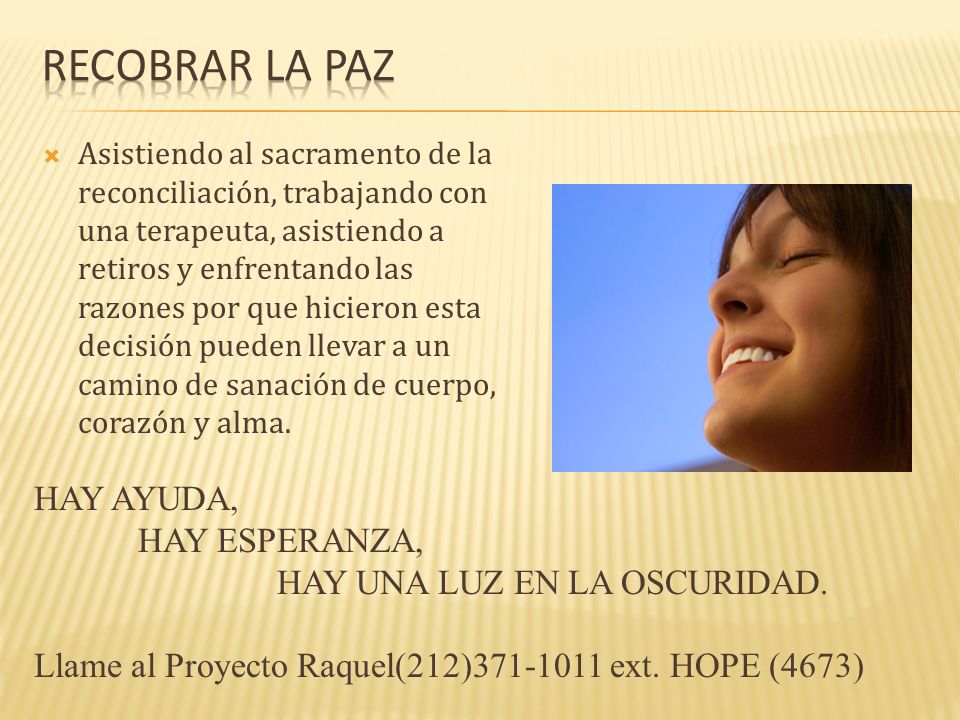 Recobrar la paz HAY AYUDA, HAY ESPERANZA, HAY UNA LUZ EN LA OSCURIDAD.