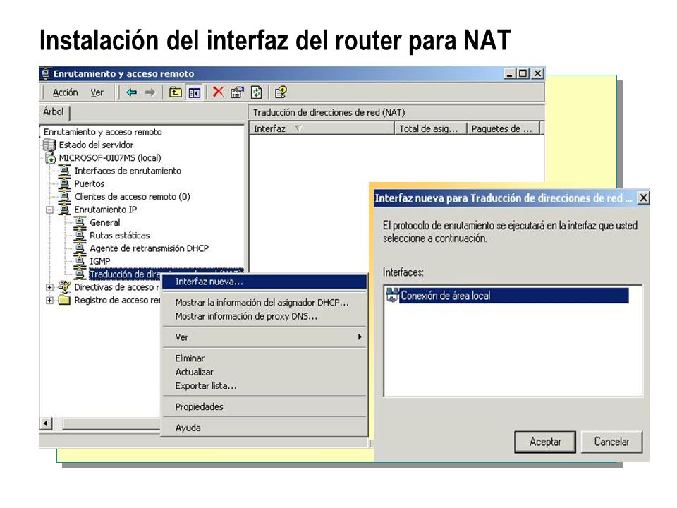 Instalación del interfaz del router para NAT
