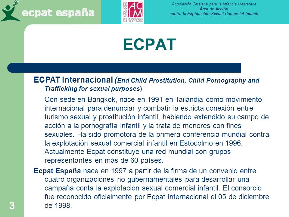 ECPAT ECPAT Internacional (End Child Prostitution, Child Pornography and Trafficking for sexual purposes)