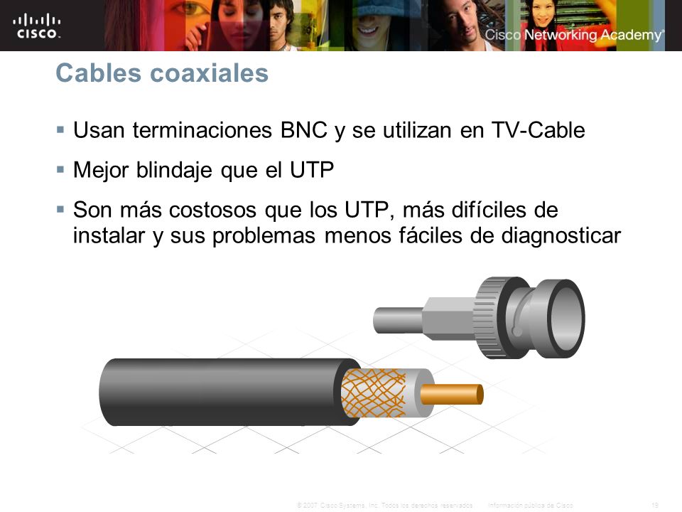 Cables coaxiales Usan terminaciones BNC y se utilizan en TV-Cable