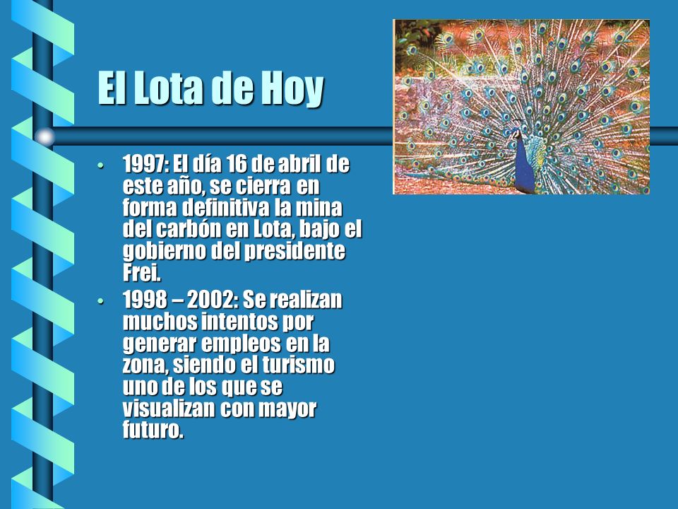 El Lota de Hoy 1997: El día 16 de abril de este año, se cierra en forma definitiva la mina del carbón en Lota, bajo el gobierno del presidente Frei.