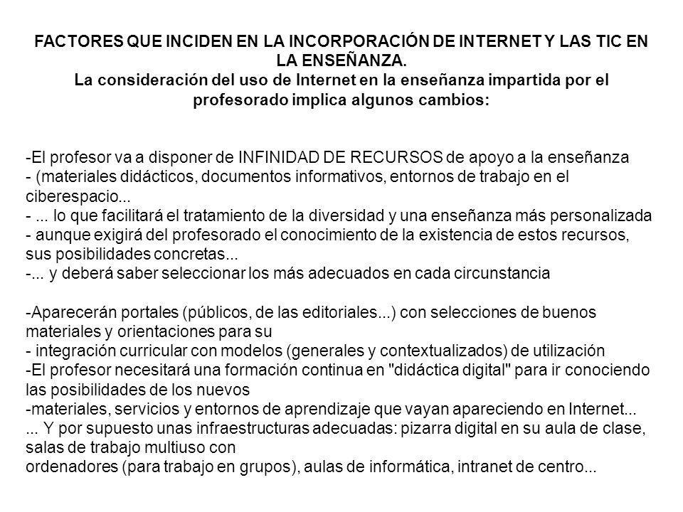 FACTORES QUE INCIDEN EN LA INCORPORACIÓN DE INTERNET Y LAS TIC EN LA ENSEÑANZA.