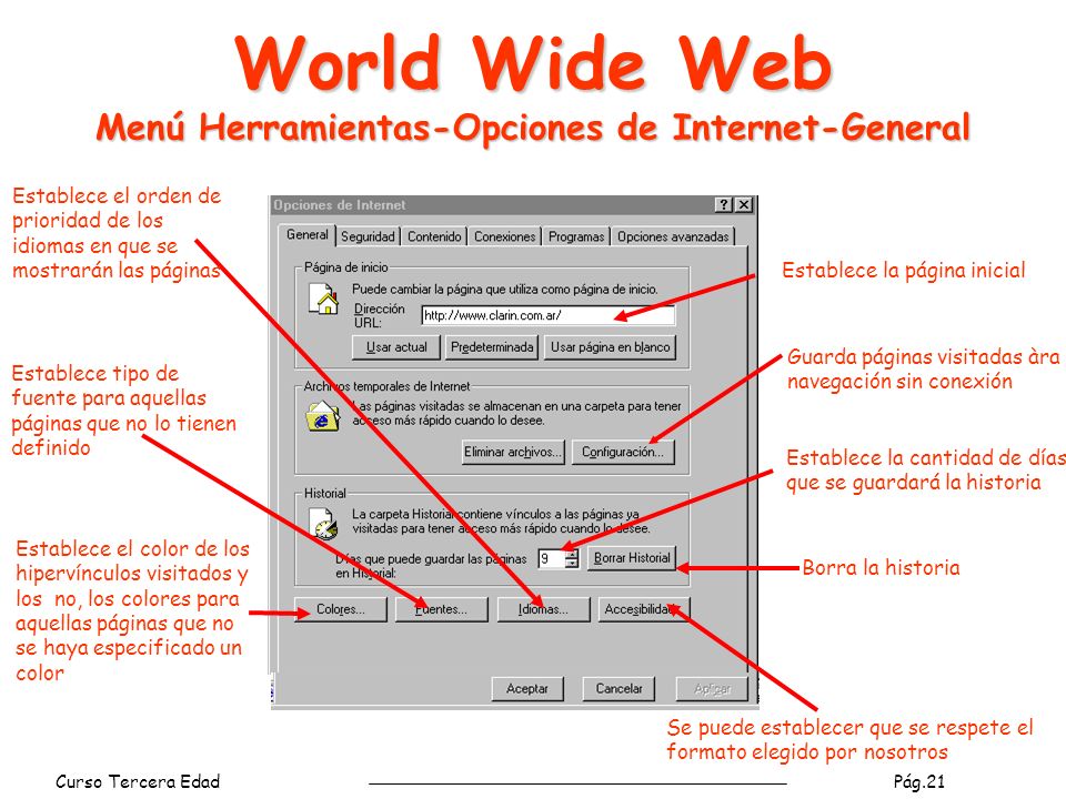 World Wide Web Menú Herramientas-Opciones de Internet-General