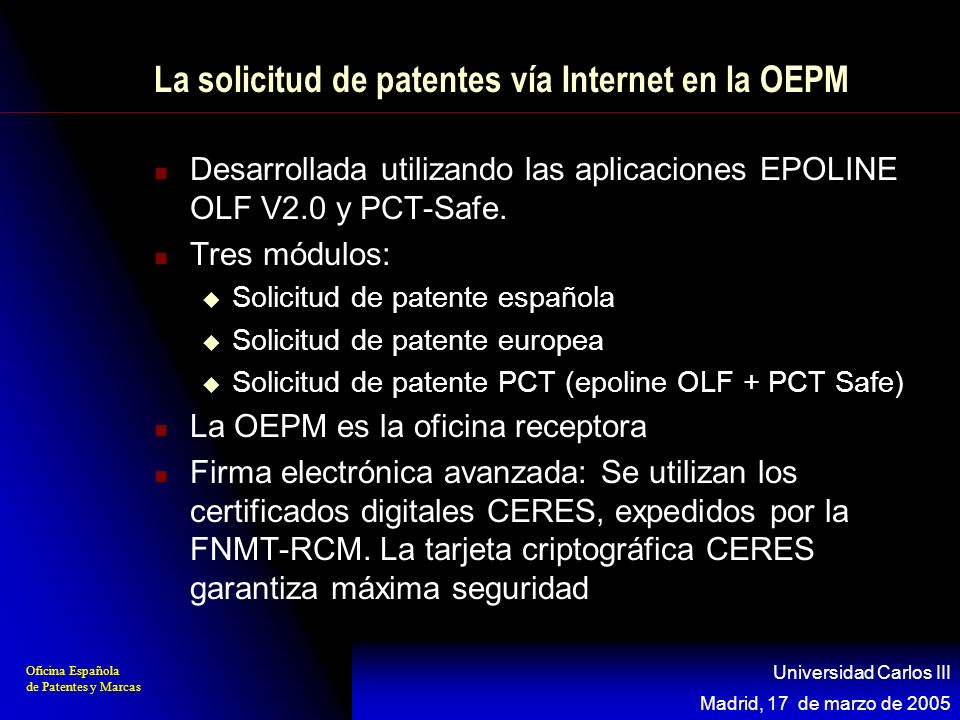 La solicitud de patentes vía Internet en la OEPM