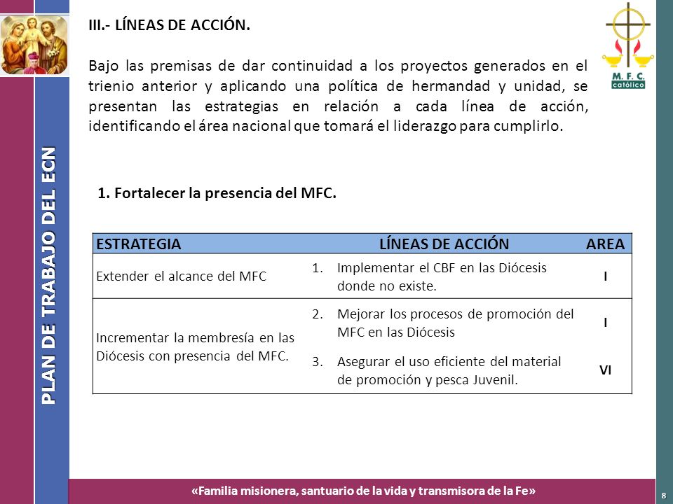 1. Fortalecer la presencia del MFC. ESTRATEGIA LÍNEAS DE ACCIÓN AREA