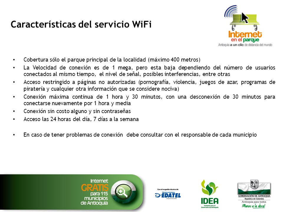 Características del servicio WiFi