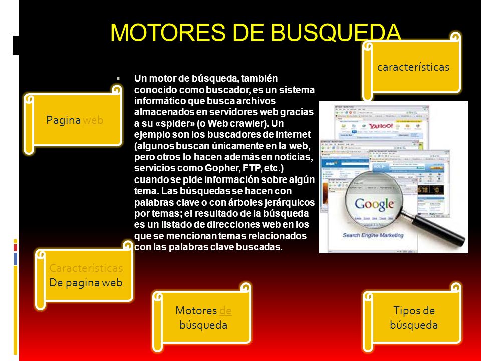 MOTORES DE BUSQUEDA características Pagina web Características