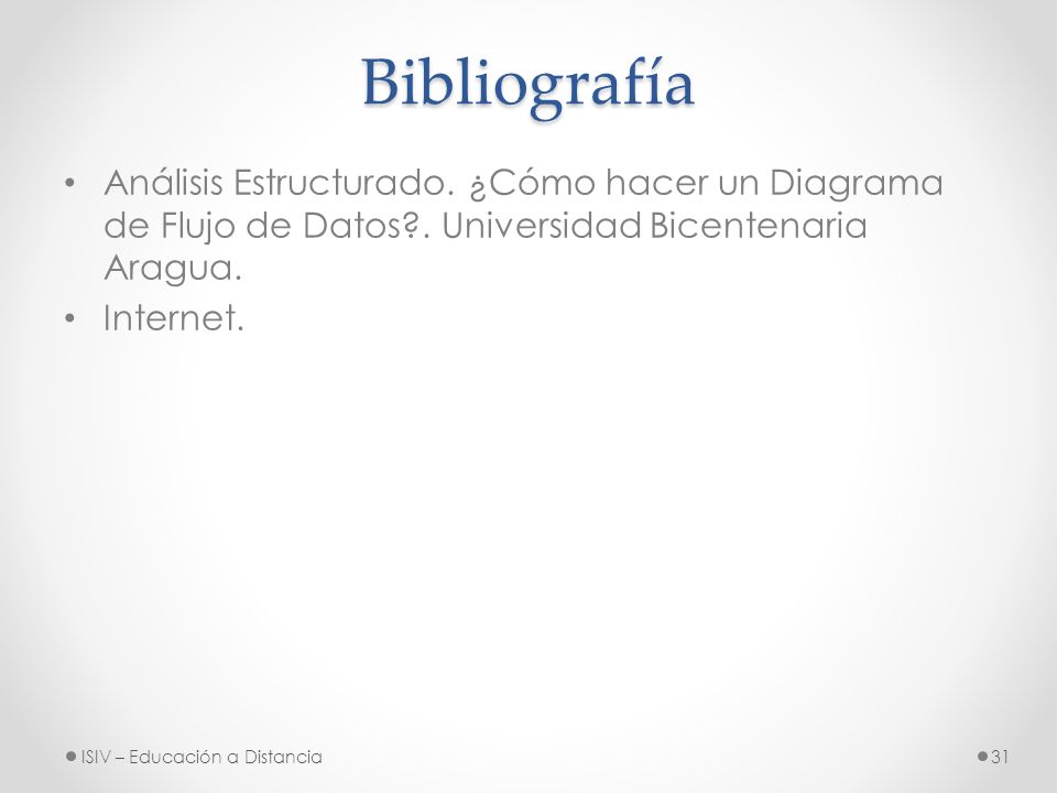 Bibliografía Análisis Estructurado. ¿Cómo hacer un Diagrama de Flujo de Datos . Universidad Bicentenaria Aragua.