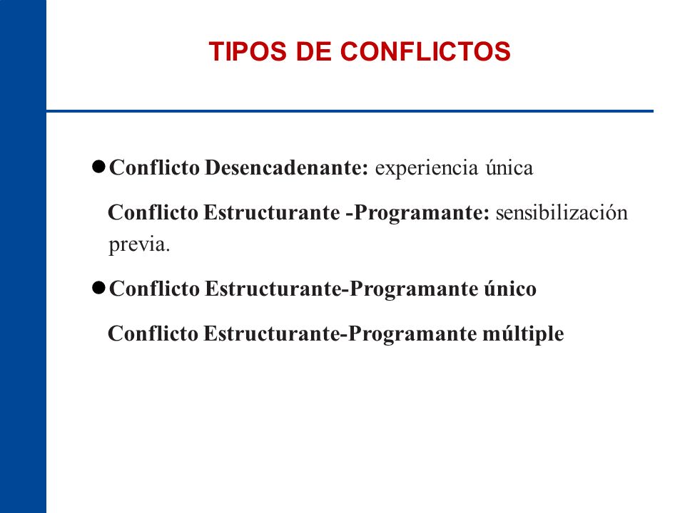 TIPOS DE CONFLICTOS Conflicto Desencadenante: experiencia única