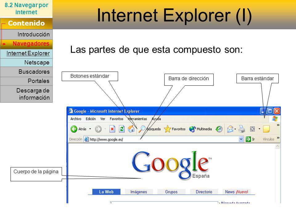 Internet Explorer (I) Las partes de que esta compuesto son: Contenido