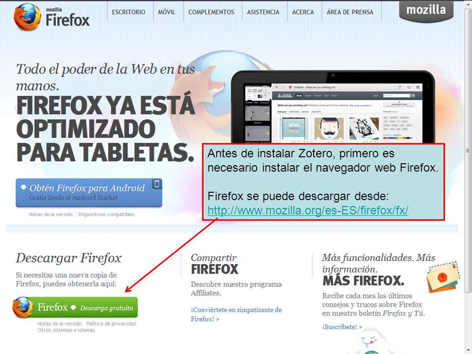 Antes de instalar Zotero, primero es necesario instalar el navegador web Firefox.