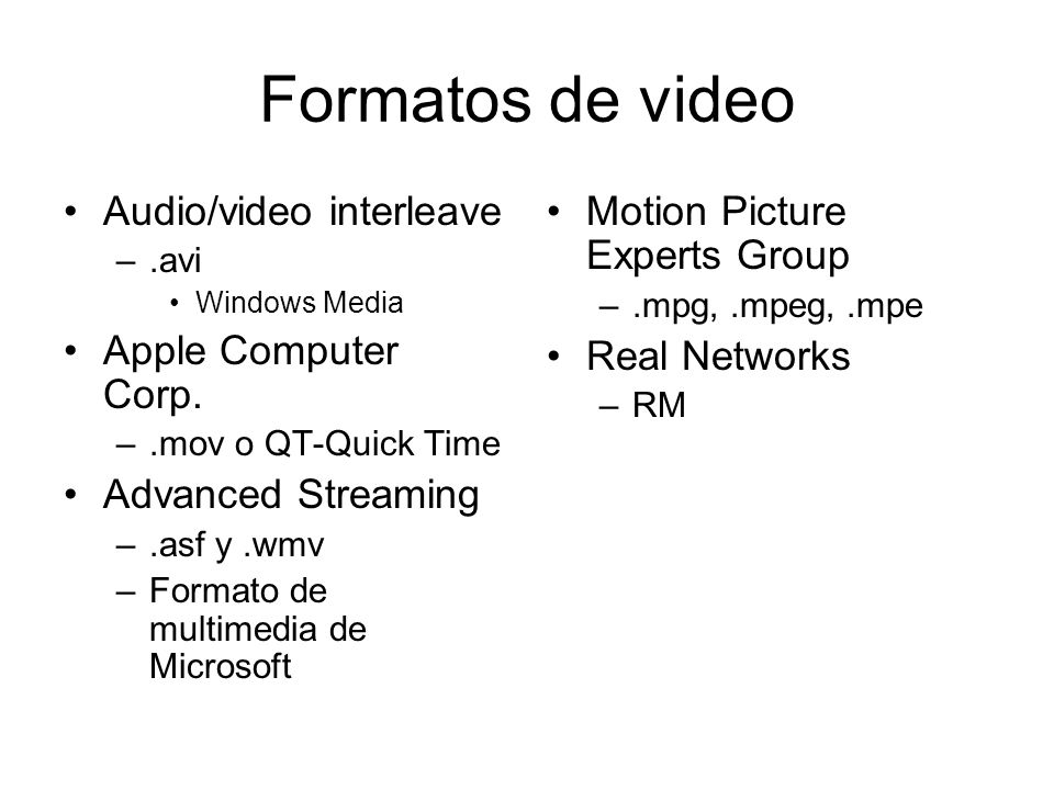 Formatos de video Audio/video interleave Apple Computer Corp.