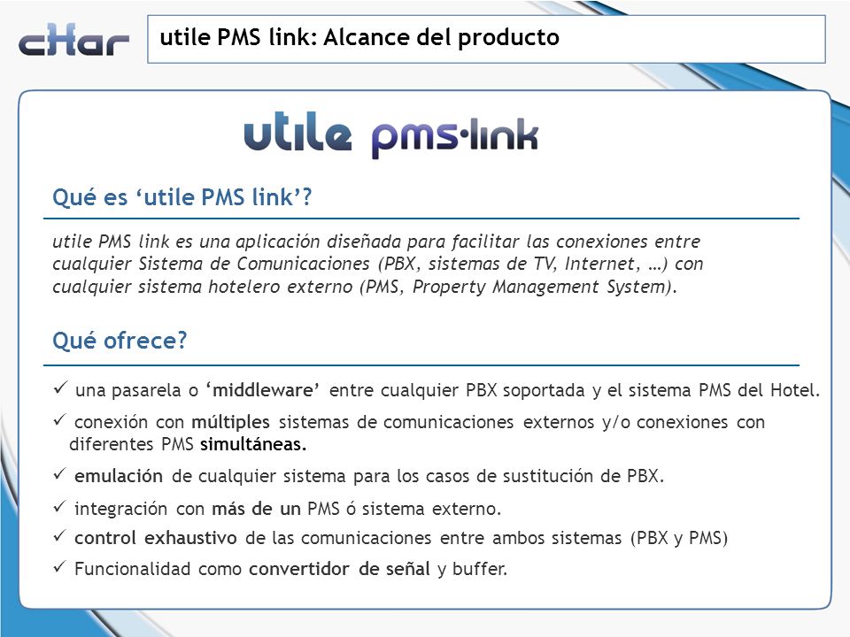 utile PMS link: Alcance del producto