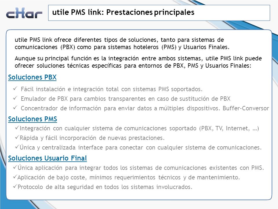 utile PMS link: Prestaciones principales