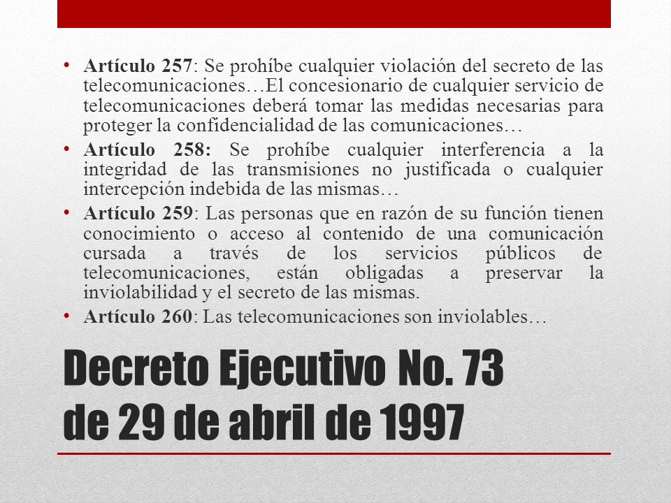 Decreto Ejecutivo No. 73 de 29 de abril de 1997