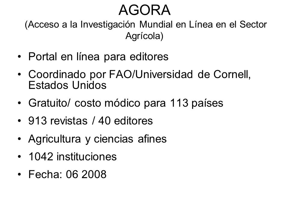 AGORA (Acceso a la Investigación Mundial en Línea en el Sector Agrícola)
