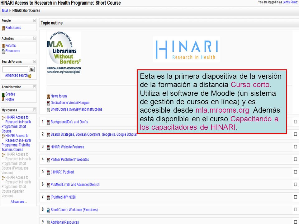 Esta es la primera diapositiva de la versión de la formación a distancia Curso corto.