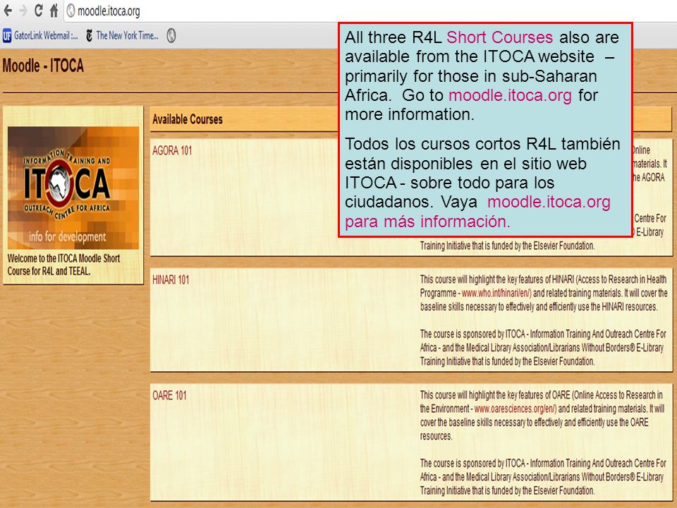 All three R4L Short Courses also are available from the ITOCA website – primarily for those in sub-Saharan Africa. Go to moodle.itoca.org for more information.