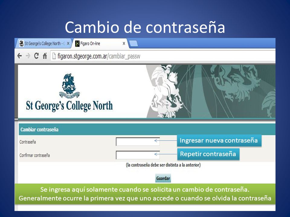 Se ingresa aquí solamente cuando se solicita un cambio de contraseña.
