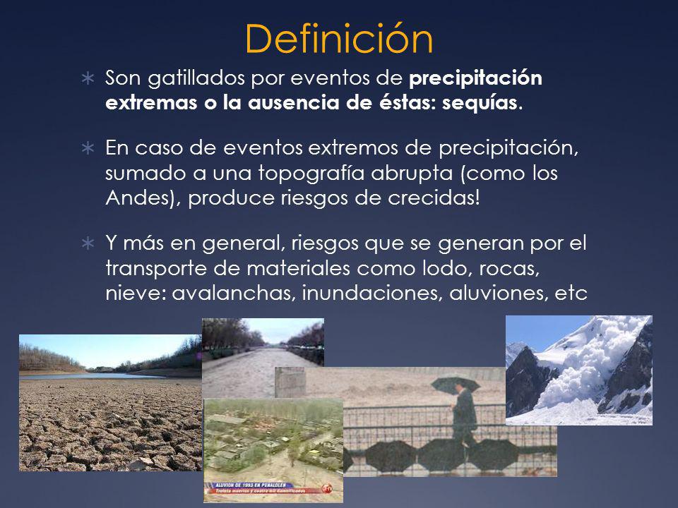 Definición Son gatillados por eventos de precipitación extremas o la ausencia de éstas: sequías.