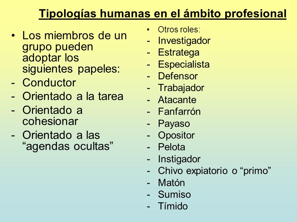 Tipologías humanas en el ámbito profesional
