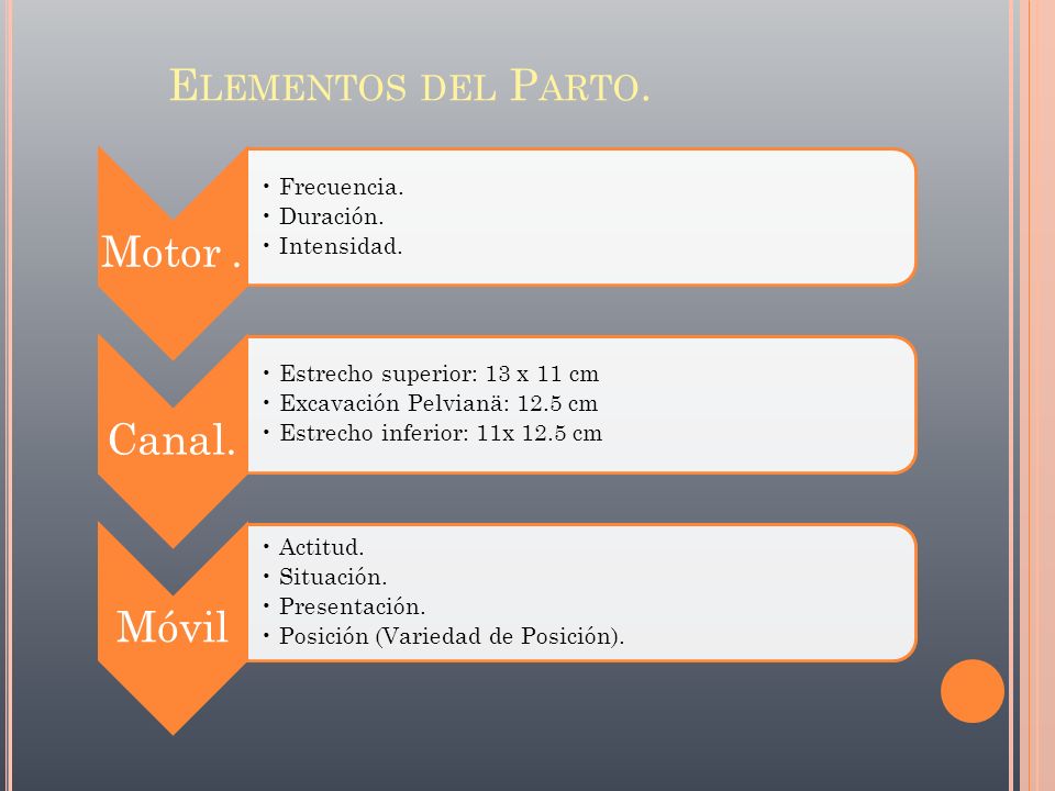 Elementos del Parto. Motor . Frecuencia. Duración. Intensidad. Canal.