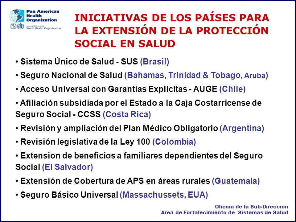 INICIATIVAS DE LOS PAÍSES PARA LA EXTENSIÓN DE LA PROTECCIÓN SOCIAL EN SALUD