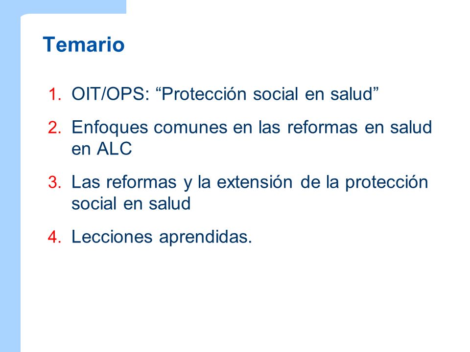 Temario OIT/OPS: Protección social en salud
