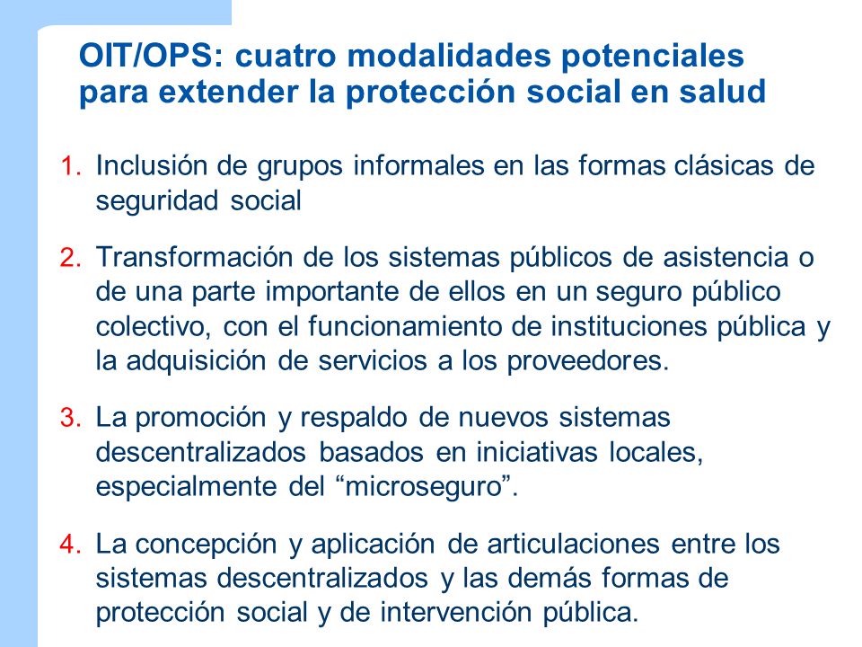 OIT/OPS: cuatro modalidades potenciales para extender la protección social en salud