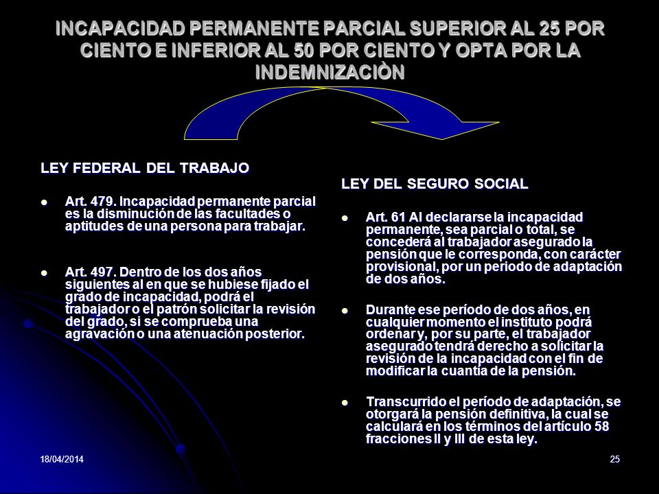 INCAPACIDAD PERMANENTE PARCIAL SUPERIOR AL 25 POR CIENTO E INFERIOR AL 50 POR CIENTO Y OPTA POR LA INDEMNIZACIÒN