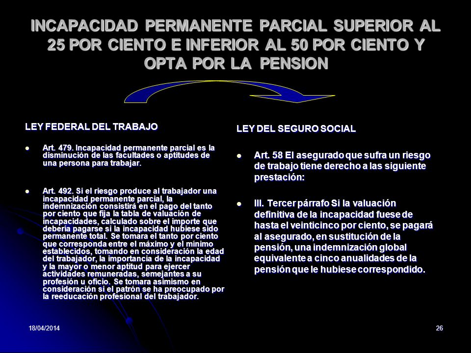 INCAPACIDAD PERMANENTE PARCIAL SUPERIOR AL 25 POR CIENTO E INFERIOR AL 50 POR CIENTO Y OPTA POR LA PENSION