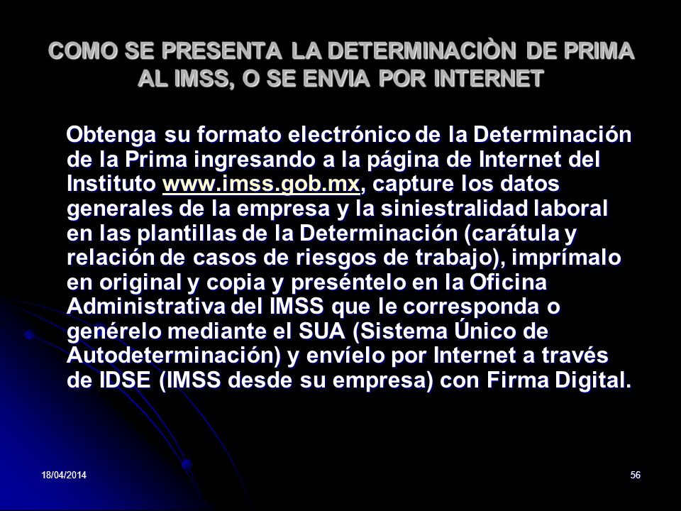 COMO SE PRESENTA LA DETERMINACIÒN DE PRIMA AL IMSS, O SE ENVIA POR INTERNET