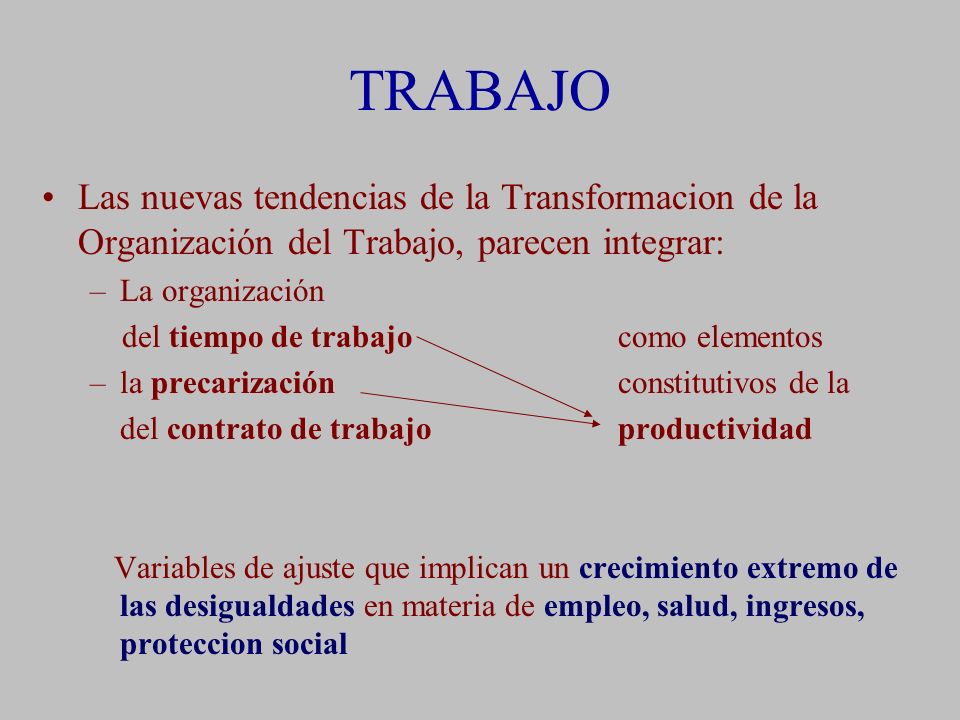 TRABAJO Las nuevas tendencias de la Transformacion de la Organización del Trabajo, parecen integrar: